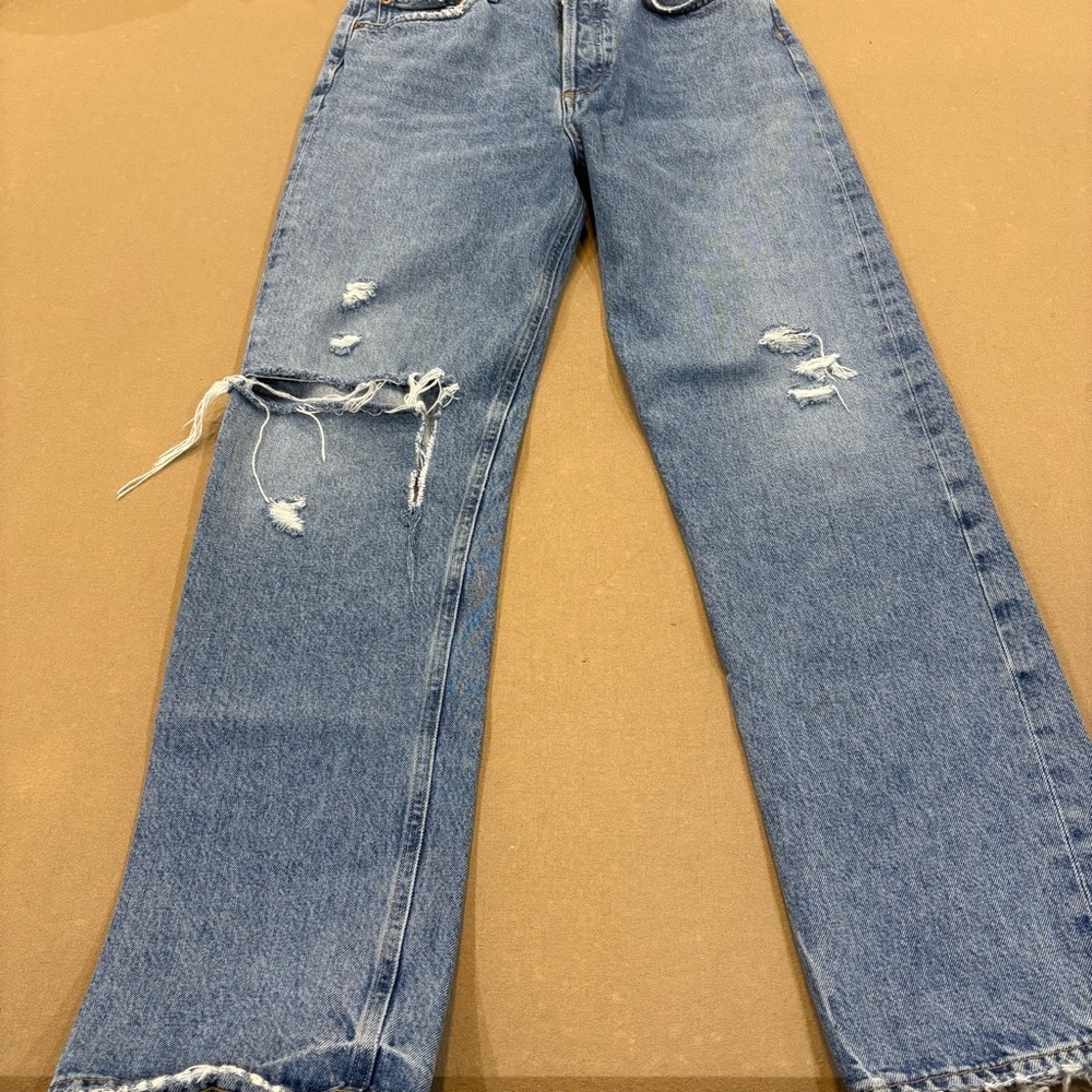 AGOLDE 90s Mid Rise Straight Leg Distressed Jeans Light Wash Size 27 - Picture 11 of 14